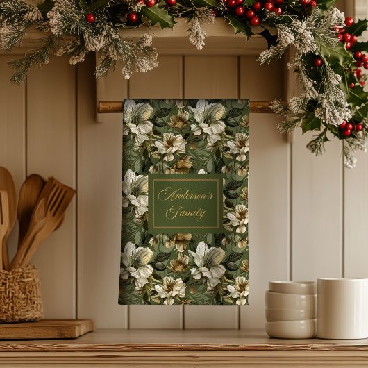 Shabby Chic Personalized Sage Green Towel Accent キッチンタオル