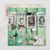 Shabby Chic Photo 80th Birthday Partyへの招待 招待状 (正面/裏面)