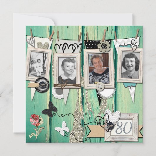 Shabby Chic Photo 80th Birthday Partyへの招待 招待状 (正面)