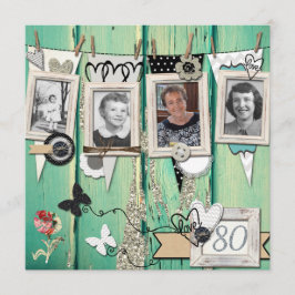 Shabby Chic Photo 80th Birthday Partyへの招待 招待状