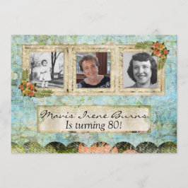 Shabby Chic Photo 80th Birthday Partyへの招待 招待状