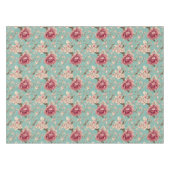Shabby Chic Pink and White Florals on Teal テーブルクロス (正面(横))