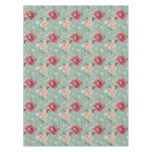 Shabby Chic Pink and White Florals on Teal テーブルクロス (正面)
