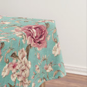 Shabby Chic Pink and White Florals on Teal テーブルクロス (インサイチュ)