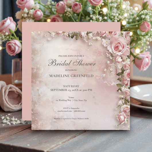 Shabby Chic Pink Floral Bridal Shower 招待状