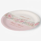 Shabby Chic Pink Floral Christian Baby Shower ペーパープレート (アングル)
