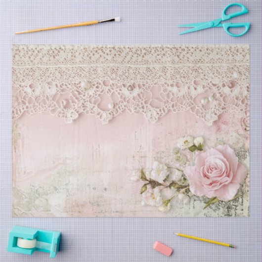 Shabby Chic Pink Lace  薄葉紙 (クラフト)