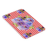 Shabby Chic Pink Pansy Floral Red Stripe Magnet マグネット (右側)