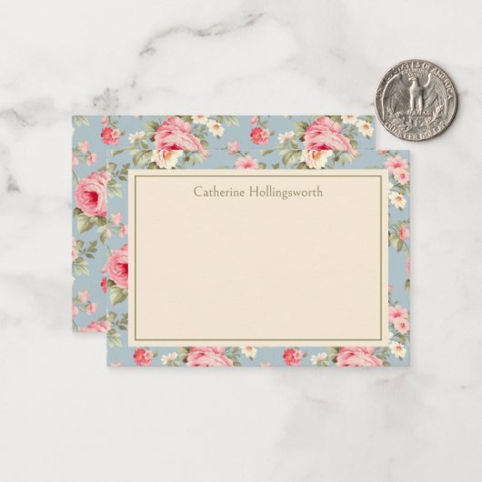 Shabby Chic Pink Peony Floral Personalized ノートカード (正面/裏面インサイチュ)