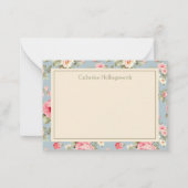 Shabby Chic Pink Peony Floral Personalized ノートカード (正面)