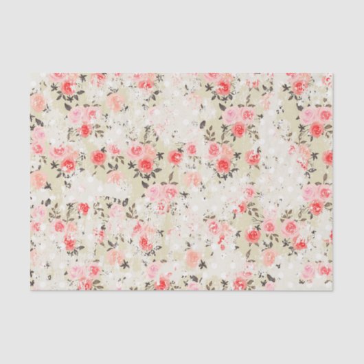 Shabby Chic Pink Roses Beige Polka Dots 薄葉紙 (正面)