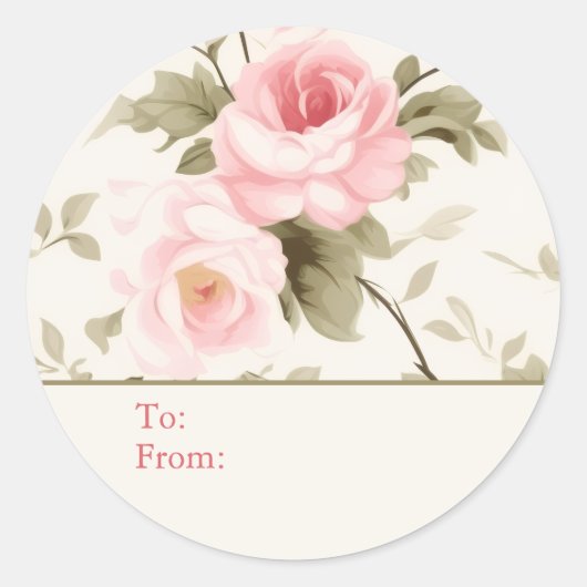 Shabby Chic Pink Roses Personalized To and From ラウンドシール (正面)