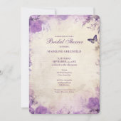 Shabby Chic Purple Lavender Floral Bridal Shower 招待状 (正面)