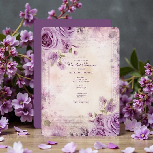 Shabby Chic Purple Lavender Floral Bridal Shower 招待状