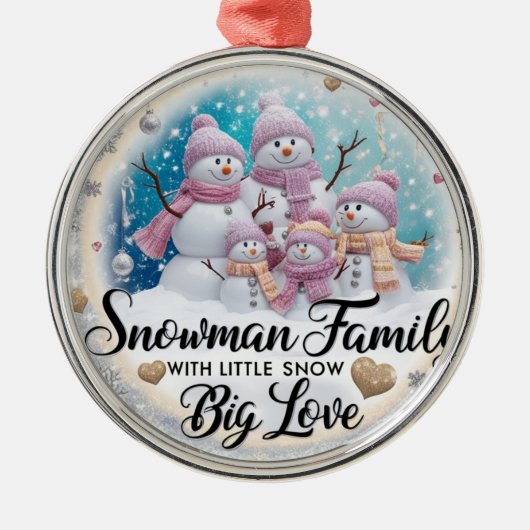 Shabby Chic Snowman Family of 5 Premium Round  メタルオーナメント (正面)