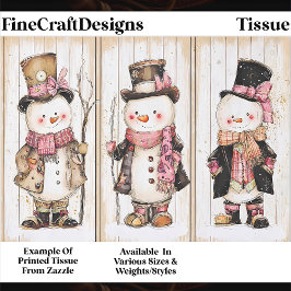 Shabby Chic Snowman Trio Wood Panel FG1 Decoupage 薄葉紙
