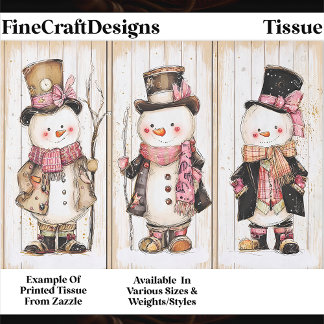 Shabby Chic Snowman Trio Wood Panel FG1 Decoupage 薄葉紙
