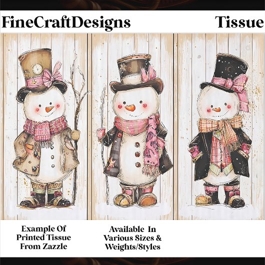 Shabby Chic Snowman Trio Wood Panel FG1 Decoupage 薄葉紙