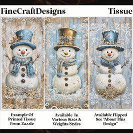 Shabby Chic Snowmen Blue Gold EL8R Decoupage 薄葉紙
