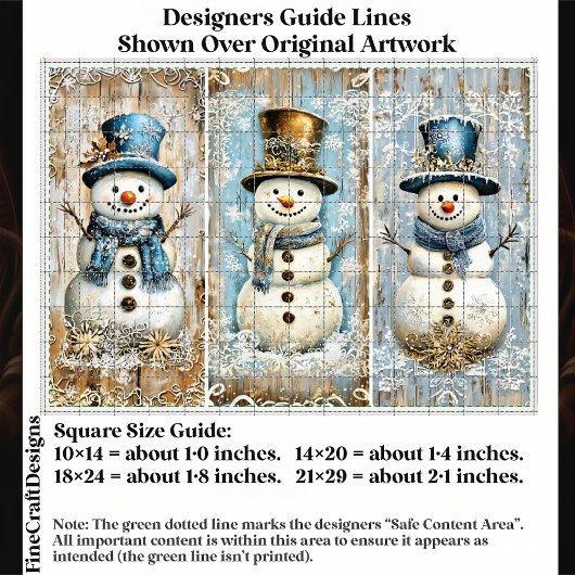 Shabby Chic Snowmen Blue Gold EL8R Decoupage 薄葉紙