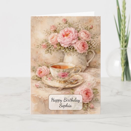 Shabby Chic Tea Cup with Roses カード (正面)