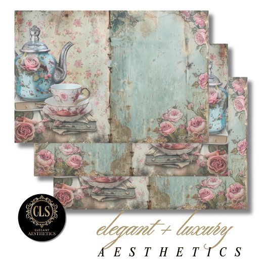 Shabby Chic Tea Florals Luxe Aesthetics ラッピングペーパーシート