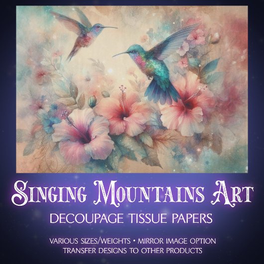 Shabby Chic Watercolor Hummingbirds Decoupage 薄葉紙