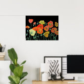 Shabby Orange Red Watercolor Poppy Art Poster ポスター (ホームオフィス)