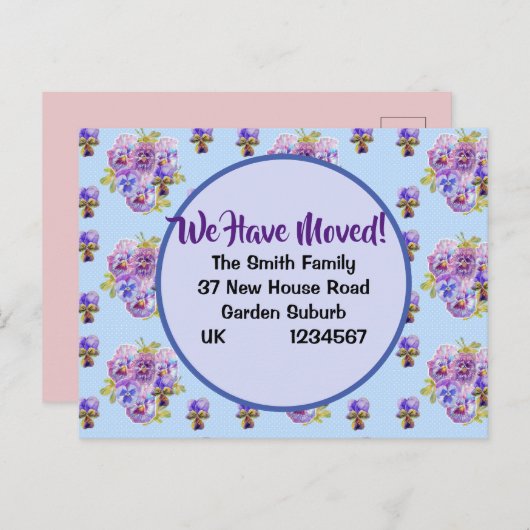 Shabby Pansy新しい住所はがき、移動している ポストカード (正面/裏面)