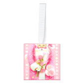 Shabby Rose Chic Pink Santa Clause Romantic キューブオーナメント (正面)