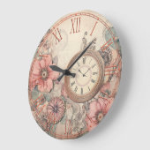 Shabby Steampunk Clocks and Florals Wall Clock ラージ壁時計 (傾斜)