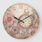 Shabby Steampunk Clocks and Florals Wall Clock ラージ壁時計 (正面)