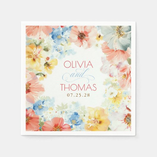 Shabby Vintage Floral Boho Elegant Wedding スタンダードカクテルナプキン (正面)