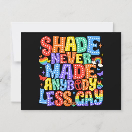 Shadeは決して誰もLGBTの月を減少させたゲイプライド シーズンカード (裏面)