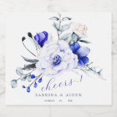 Shade Of Royal Blue Ivory Floral Wedding スパークリングワインラベル (シングルラベル)