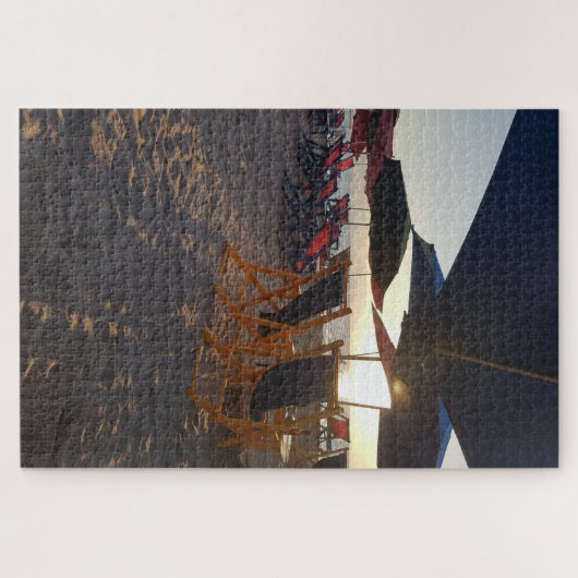 Shaded Beach Seating at Sunset ジグソーパズル (横)