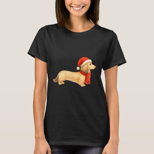 Shaded Cream Christmas Dachshund Dog Mom Funny Cut Tシャツ (正面)