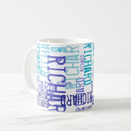 Shades of Blueタイポグラフィ名パターン コーヒーマグカップ (正面左)