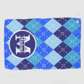 Shades of Blue Argyle Sporty Preppyパーソナライズ ゴルフタオル (横)