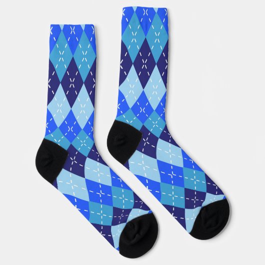 Shades of Blue Argyle Sporty Preppyパーソナライズ ソックス (右)