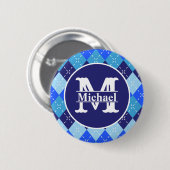 Shades of Blue Argyle Sporty Preppyパーソナライズ 缶バッジ (正面&裏面)