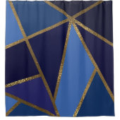 Shades of Blue & Bronzeジオメトリックシック シャワーカーテン (正面)