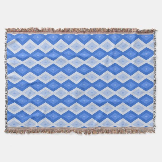 Shades of blue diamond pattern スローブランケット (正面)