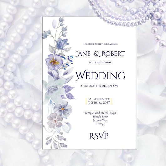 Shades of blue, Floral wedding Invitation 招待状