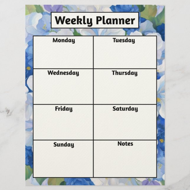 Shades of Blue Florals Weekly Planner レターヘッド (正面)