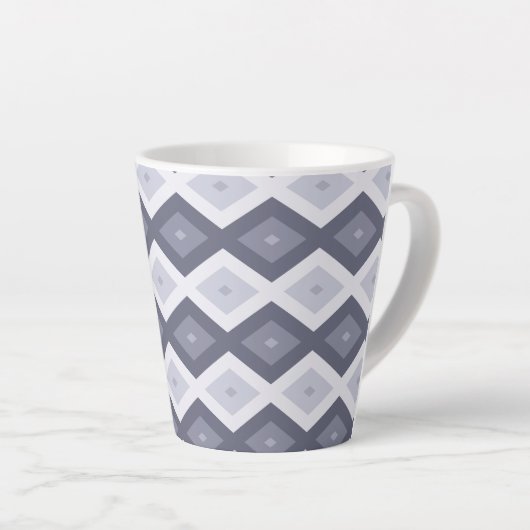 Shades of blue grey diamond pattern カフェラテマグ (右アングル)