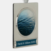Shades of Blue Water抽象芸術自然撮影 シルバープレートバナーオーナメント (右)
