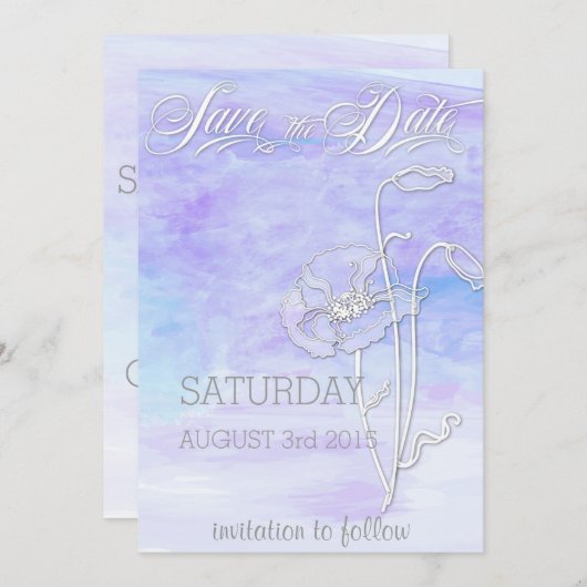 SHADES OF BLUES WATER COLOR POPPIES日付を保存 セーブザデート (正面/裏面)