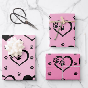 Shades of Complementary Pink Pawハート ラッピングペーパーシート