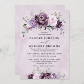 Shades of Dusty Purple開花ムーディフローラ結婚ズ 招待状 (正面/裏面)